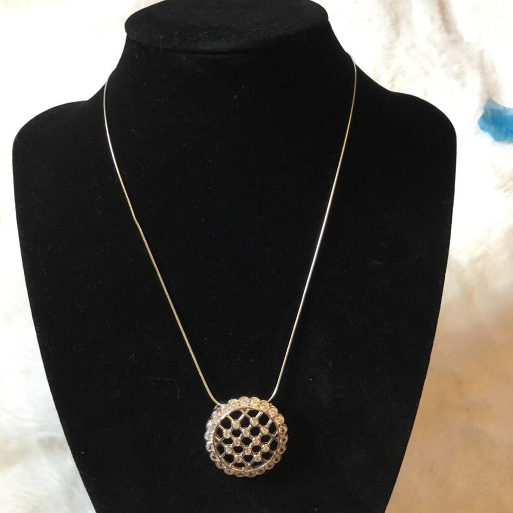 Sterling Silver Round Crystal Raindrop Pendant Necklace - Picture 6 of 11
